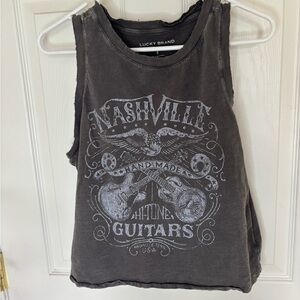 Lucky Brand Black Nashville Guitar cropped Tank Top